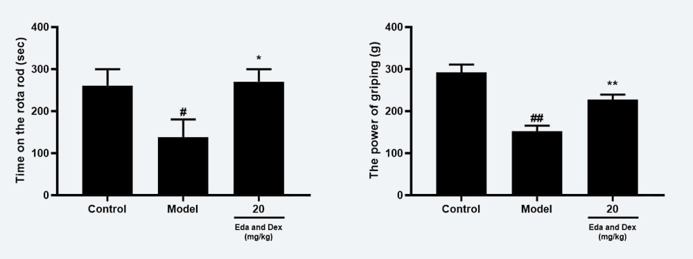 神经功效药效学考察：：C 转棒滞留时间；D 抓握力（mean±SEM）.jpg