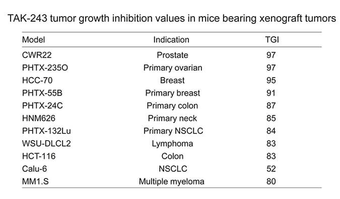 TAK-243是一种有用的泛素激活酶小分子抑制剂，，，具有体内抗肿瘤功效，，，通过Ladbrokes立博使用HCC70模子举行